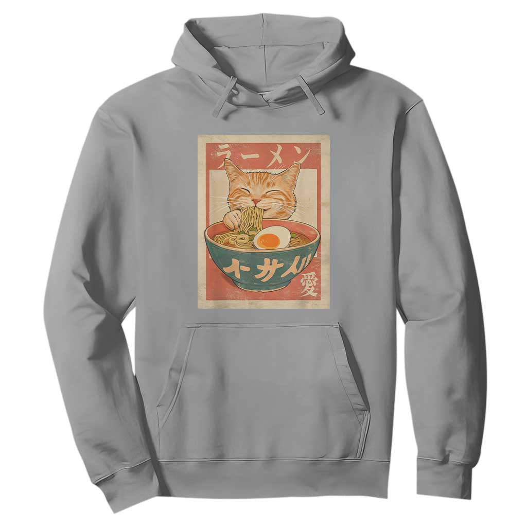 Funny Orange Cat Eating Ramen Hoodie Japanese Vintage Graphic Kawaii Anime TS02 Sport Gray Print Your Wear