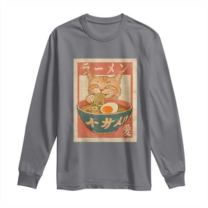 Funny Orange Cat Eating Ramen Long Sleeve Shirt Japanese Vintage Graphic Kawaii Anime TS02 Charcoal Print Your Wear