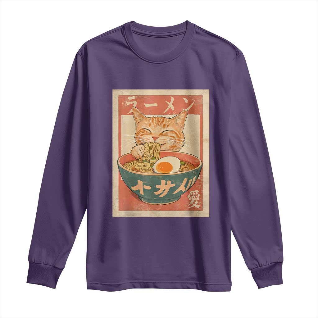 Funny Orange Cat Eating Ramen Long Sleeve Shirt Japanese Vintage Graphic Kawaii Anime TS02 Purple Print Your Wear