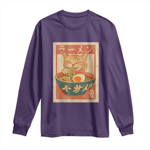Funny Orange Cat Eating Ramen Long Sleeve Shirt Japanese Vintage Graphic Kawaii Anime TS02 Purple Print Your Wear
