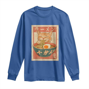Funny Orange Cat Eating Ramen Long Sleeve Shirt Japanese Vintage Graphic Kawaii Anime TS02 Royal Blue Print Your Wear