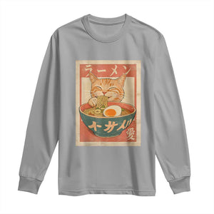 Funny Orange Cat Eating Ramen Long Sleeve Shirt Japanese Vintage Graphic Kawaii Anime TS02 Sport Gray Print Your Wear
