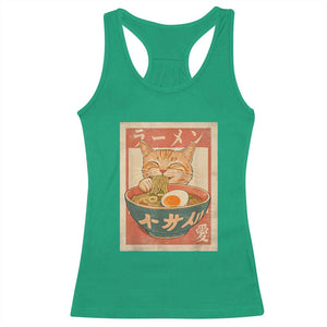 Funny Orange Cat Eating Ramen Racerback Tank Top Japanese Vintage Graphic Kawaii Anime TS02 Irish Green Print Your Wear