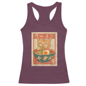Funny Orange Cat Eating Ramen Racerback Tank Top Japanese Vintage Graphic Kawaii Anime TS02 Maroon Print Your Wear