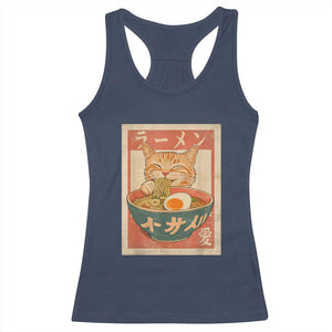 Funny Orange Cat Eating Ramen Racerback Tank Top Japanese Vintage Graphic Kawaii Anime TS02 Navy Print Your Wear