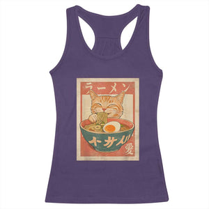 Funny Orange Cat Eating Ramen Racerback Tank Top Japanese Vintage Graphic Kawaii Anime TS02 Purple Print Your Wear