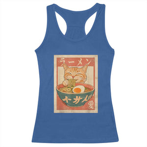 Funny Orange Cat Eating Ramen Racerback Tank Top Japanese Vintage Graphic Kawaii Anime TS02 Royal Blue Print Your Wear