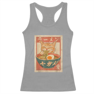 Funny Orange Cat Eating Ramen Racerback Tank Top Japanese Vintage Graphic Kawaii Anime TS02 Sport Gray Print Your Wear