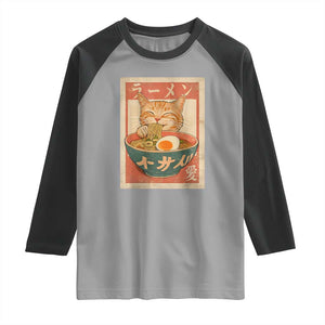 Funny Orange Cat Eating Ramen Raglan Shirt Japanese Vintage Graphic Kawaii Anime TS02 Sport Gray Black Print Your Wear