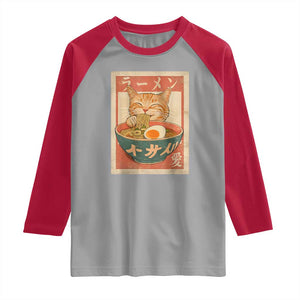 Funny Orange Cat Eating Ramen Raglan Shirt Japanese Vintage Graphic Kawaii Anime TS02 Sport Gray Red Print Your Wear