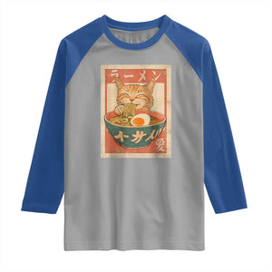 Funny Orange Cat Eating Ramen Raglan Shirt Japanese Vintage Graphic Kawaii Anime TS02 Sport Gray Royal Print Your Wear
