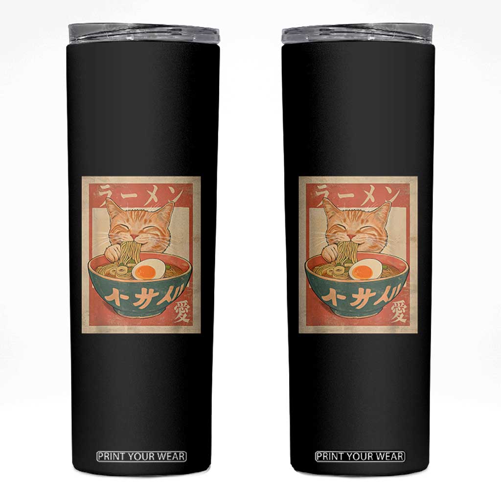 Funny Orange Cat Eating Ramen Skinny Tumbler Japanese Vintage Graphic Kawaii Anime TS02 Black Print Your Wear