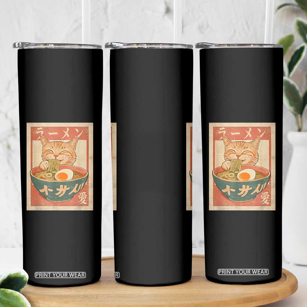 Funny Orange Cat Eating Ramen Skinny Tumbler Japanese Vintage Graphic Kawaii Anime TS02 Print Your Wear