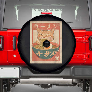 Funny Orange Cat Eating Ramen Spare Tire Cover Japanese Vintage Graphic Kawaii Anime TS02 Black Print Your Wear