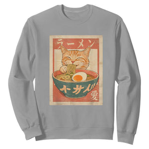 Funny Orange Cat Eating Ramen Sweatshirt Japanese Vintage Graphic Kawaii Anime TS02 Sport Gray Print Your Wear