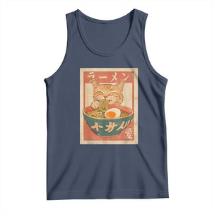 Funny Orange Cat Eating Ramen Tank Top Japanese Vintage Graphic Kawaii Anime TS02 Navy Print Your Wear