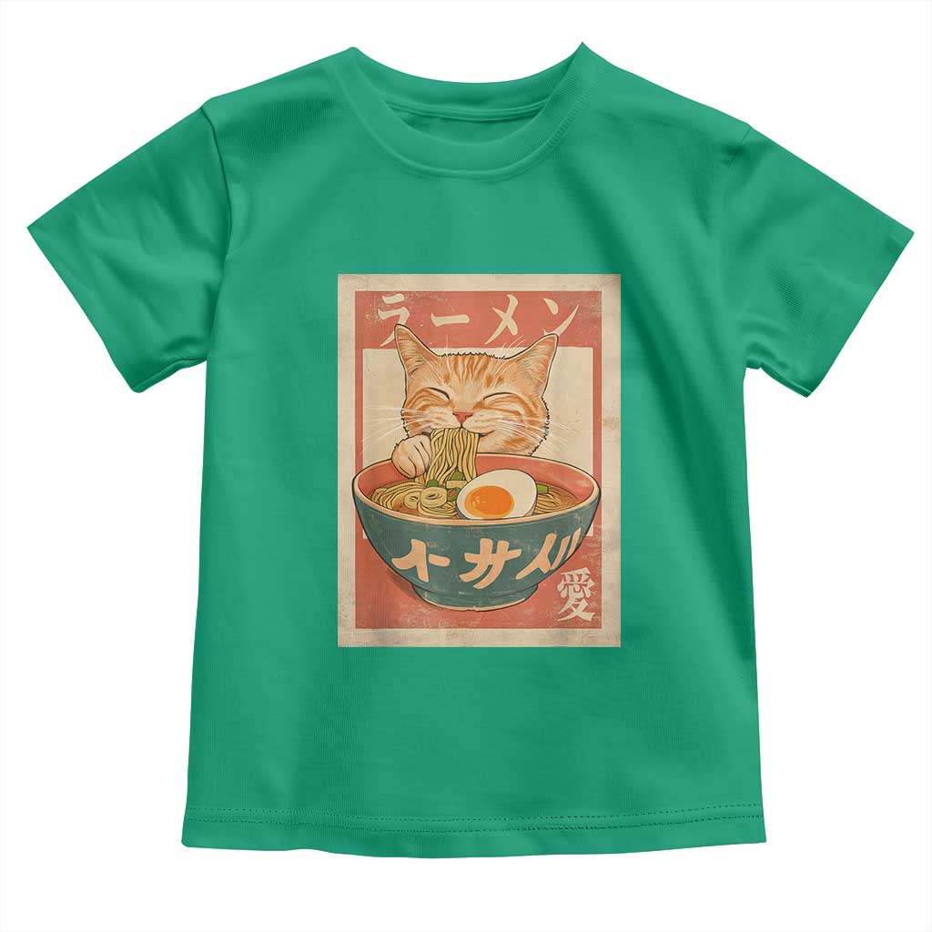 Funny Orange Cat Eating Ramen Toddler T Shirt Japanese Vintage Graphic Kawaii Anime TS02 Irish Green Print Your Wear
