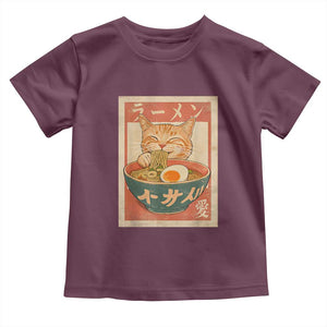 Funny Orange Cat Eating Ramen Toddler T Shirt Japanese Vintage Graphic Kawaii Anime TS02 Maroon Print Your Wear