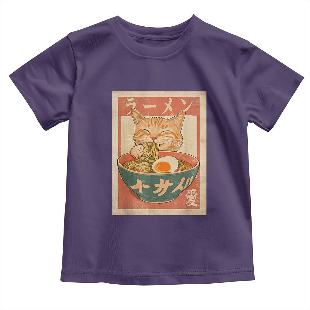 Funny Orange Cat Eating Ramen Toddler T Shirt Japanese Vintage Graphic Kawaii Anime TS02 Purple Print Your Wear