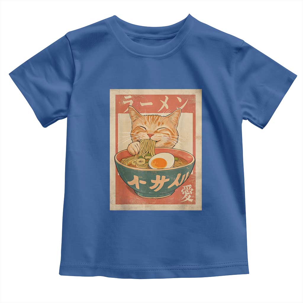 Funny Orange Cat Eating Ramen Toddler T Shirt Japanese Vintage Graphic Kawaii Anime TS02 Royal Blue Print Your Wear