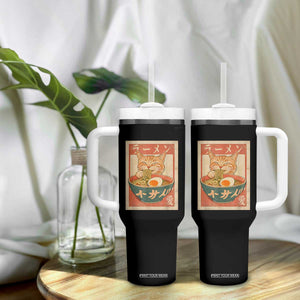 Funny Orange Cat Eating Ramen Tumbler With Handle Japanese Vintage Graphic Kawaii Anime TS02 Print Your Wear