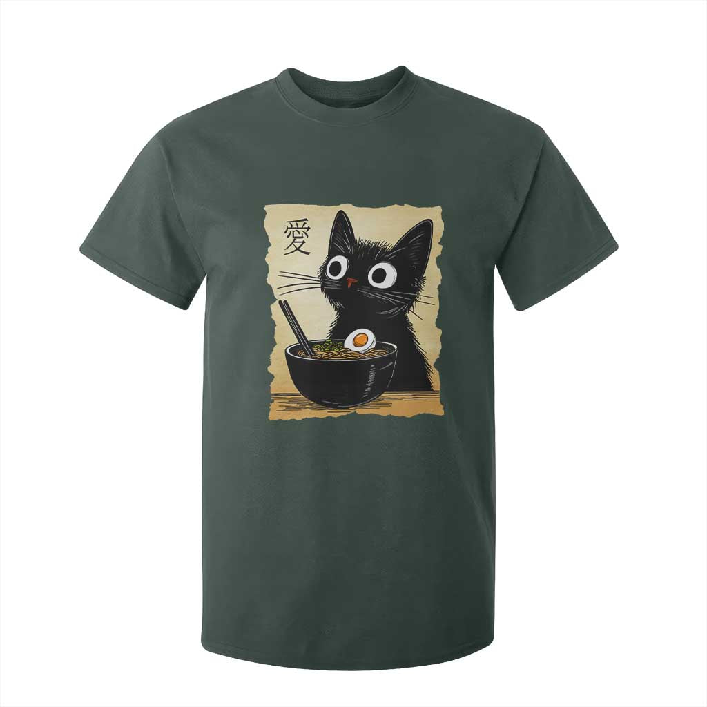 Funny Kawaii Cat Ramen T Shirt For Kid Japanese Noodles Lover Anime Otaku Manga Retro TS02 Dark Forest Green Print Your Wear