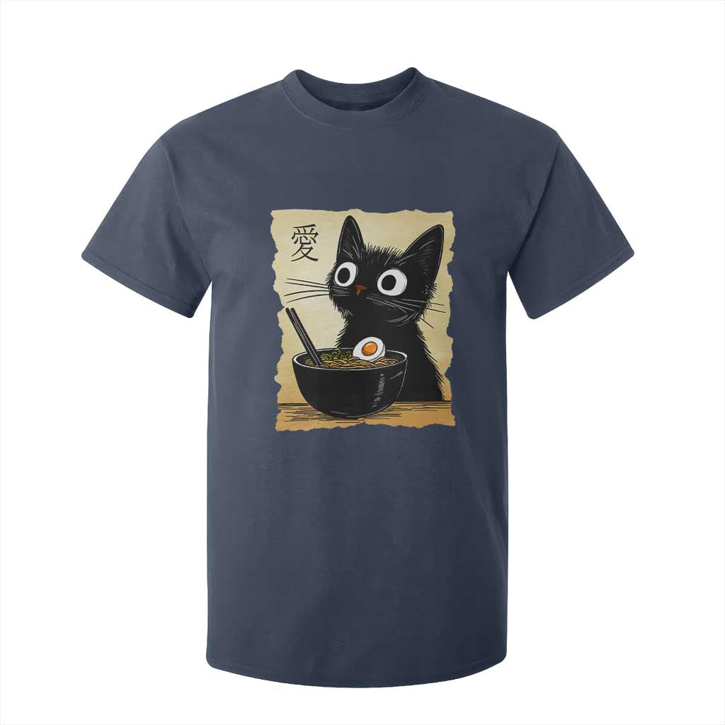 Funny Kawaii Cat Ramen T Shirt For Kid Japanese Noodles Lover Anime Otaku Manga Retro TS02 Navy Print Your Wear