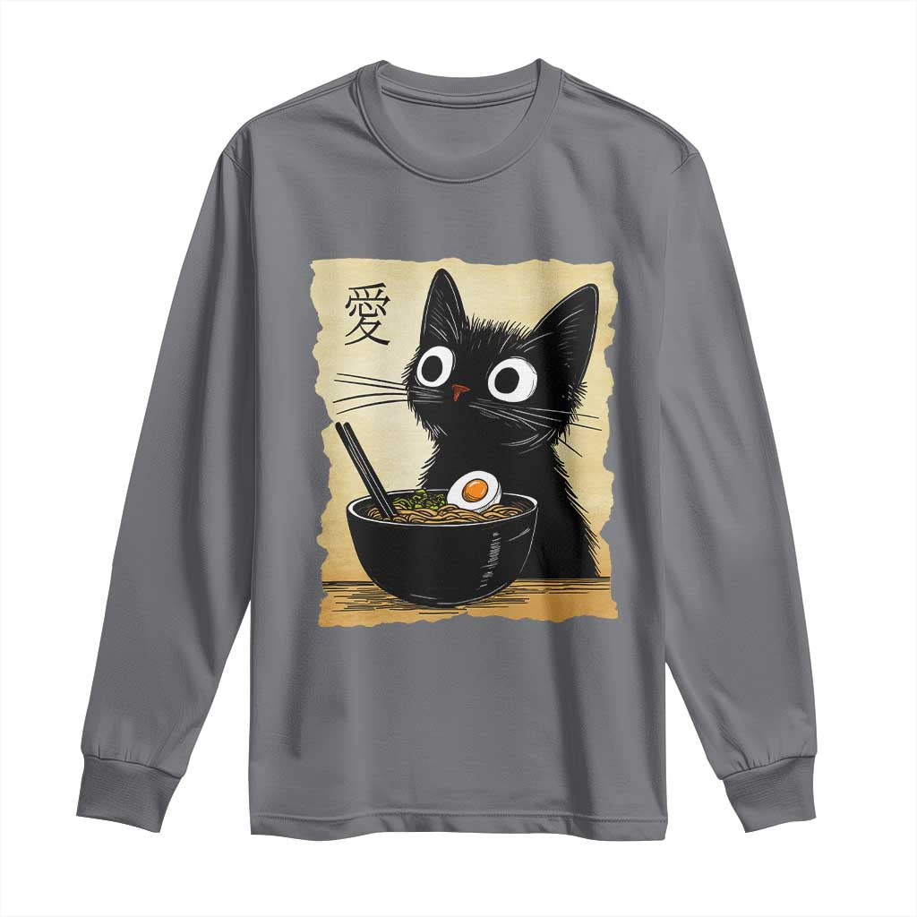 Funny Kawaii Cat Ramen Long Sleeve Shirt Japanese Noodles Lover Anime Otaku Manga Retro TS02 Charcoal Print Your Wear