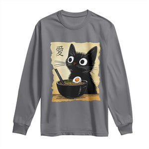 Funny Kawaii Cat Ramen Long Sleeve Shirt Japanese Noodles Lover Anime Otaku Manga Retro TS02 Charcoal Print Your Wear