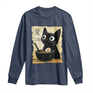 Funny Kawaii Cat Ramen Long Sleeve Shirt Japanese Noodles Lover Anime Otaku Manga Retro TS02 Navy Print Your Wear