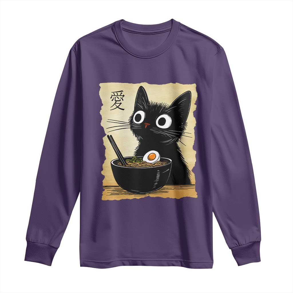 Funny Kawaii Cat Ramen Long Sleeve Shirt Japanese Noodles Lover Anime Otaku Manga Retro TS02 Purple Print Your Wear