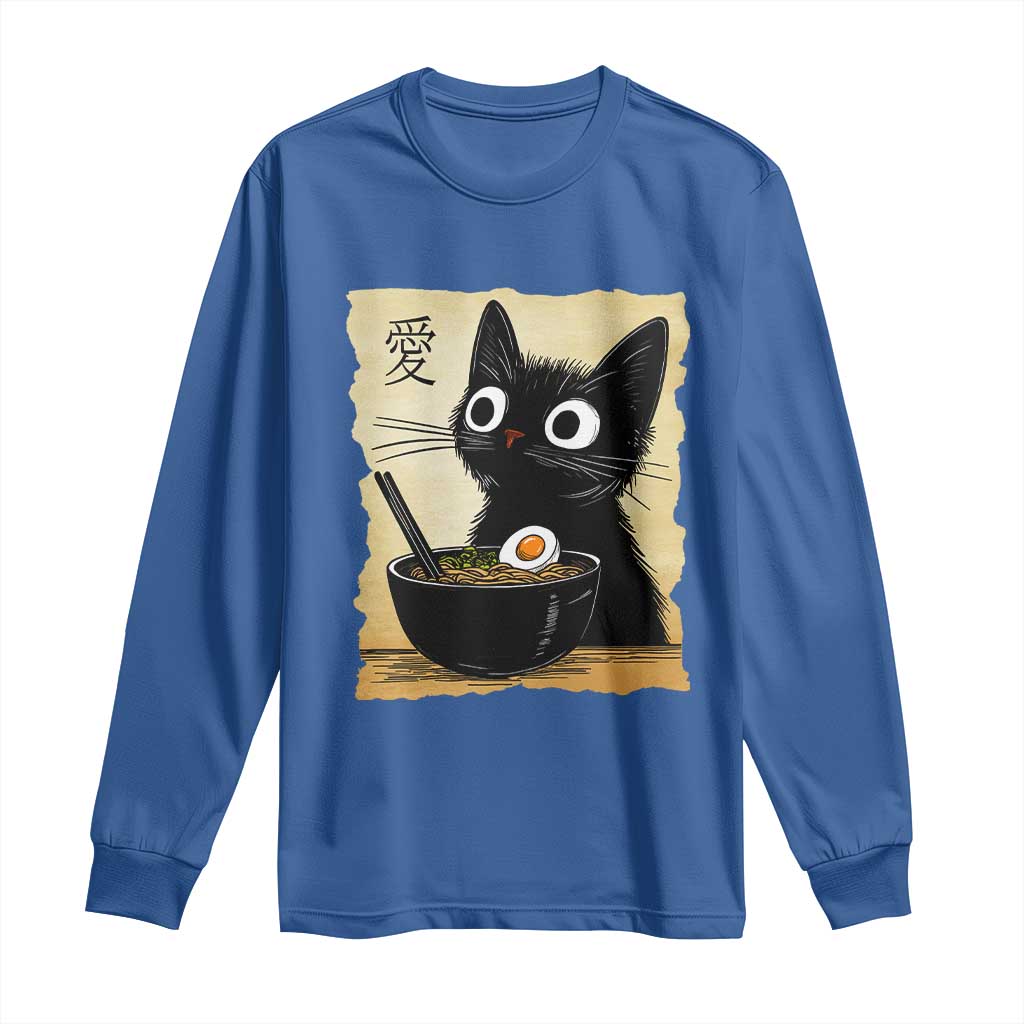 Funny Kawaii Cat Ramen Long Sleeve Shirt Japanese Noodles Lover Anime Otaku Manga Retro TS02 Royal Blue Print Your Wear