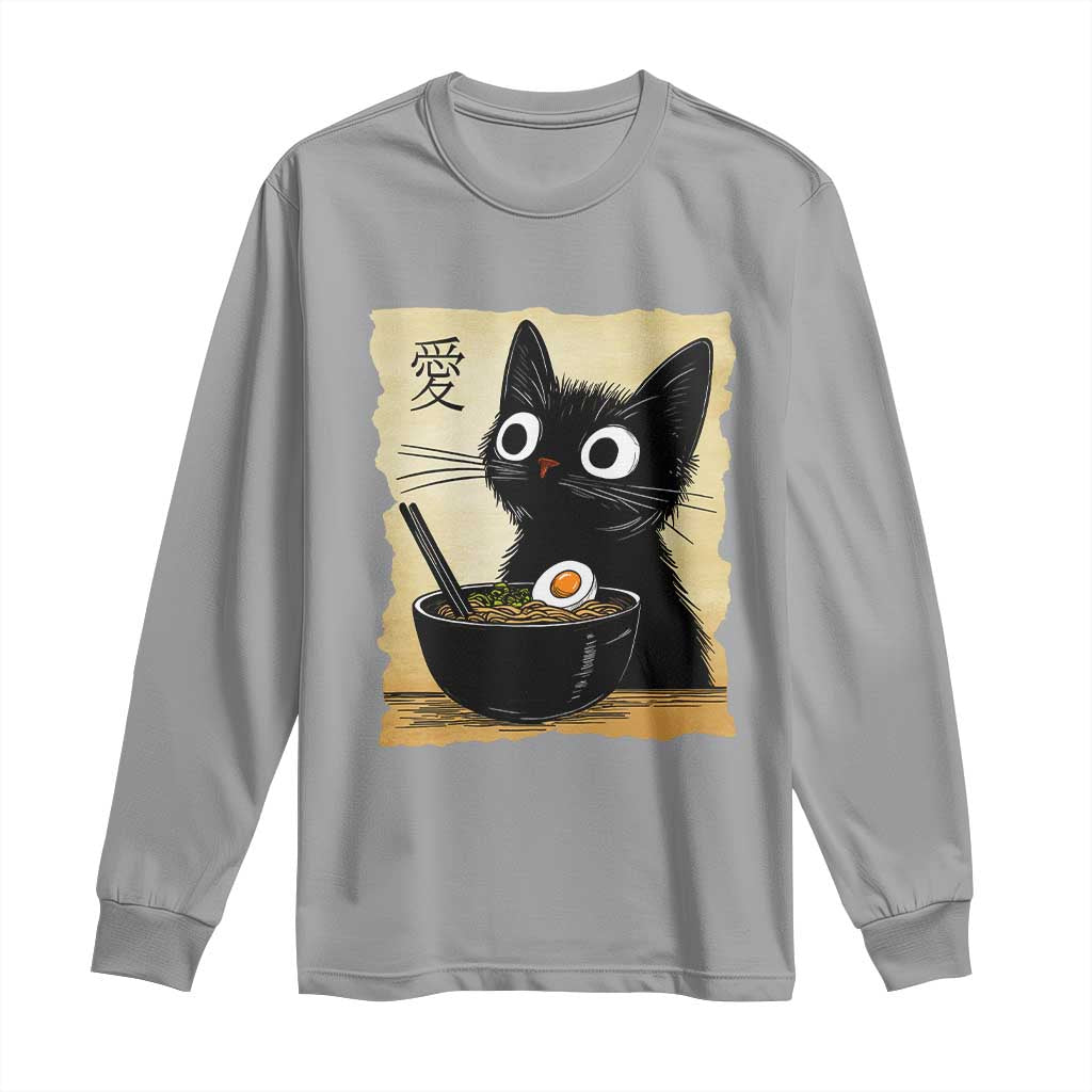 Funny Kawaii Cat Ramen Long Sleeve Shirt Japanese Noodles Lover Anime Otaku Manga Retro TS02 Sport Gray Print Your Wear