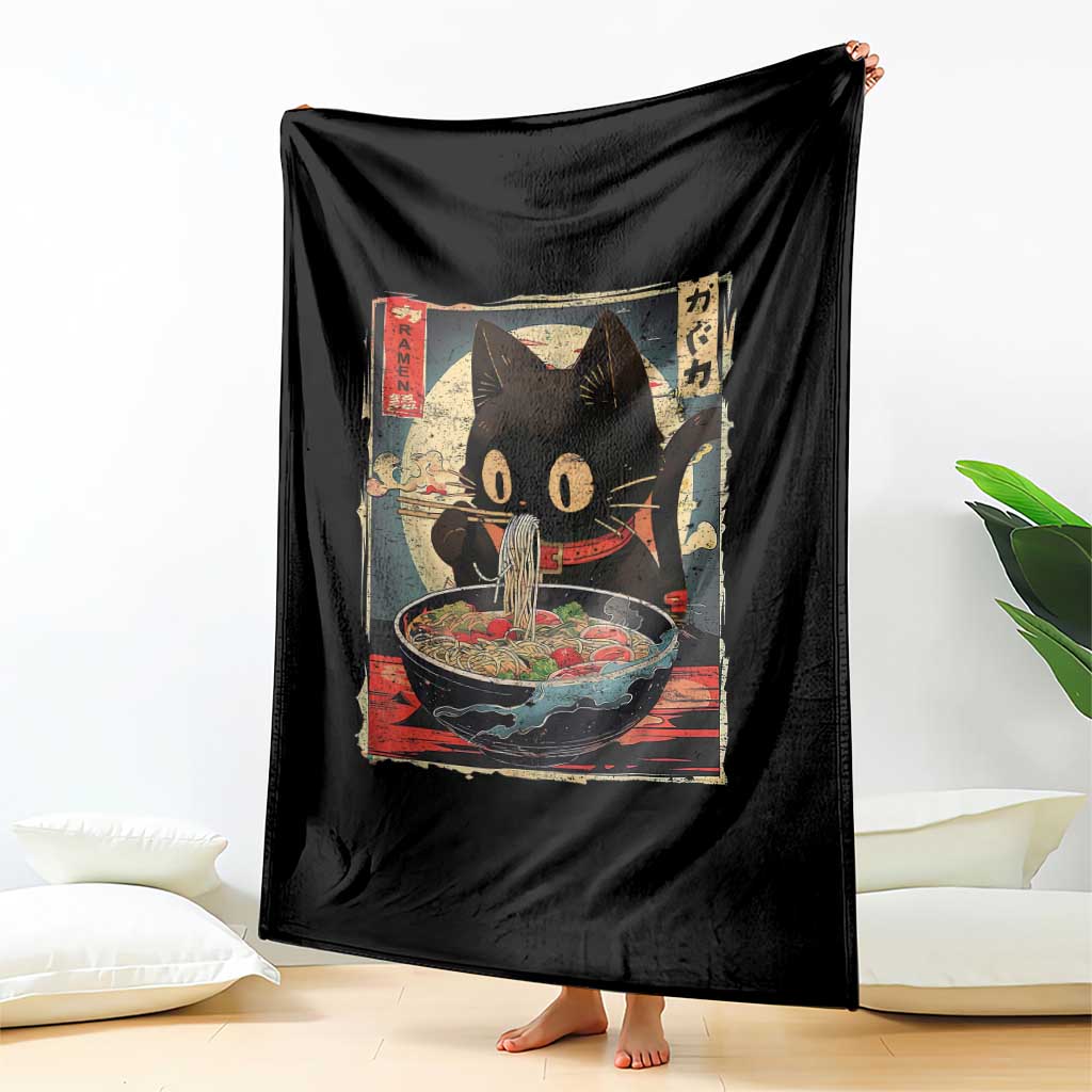 Funny Black Cat Eating Ramen Noodle Graphic Throw Blanket Japanese Kawaii Anime Gifts TS02 Print Your Wear
