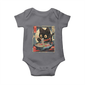 Funny Black Cat Eating Ramen Noodle Graphic Baby Onesie Japanese Kawaii Anime Gifts TS02 Charcoal Print Your Wear