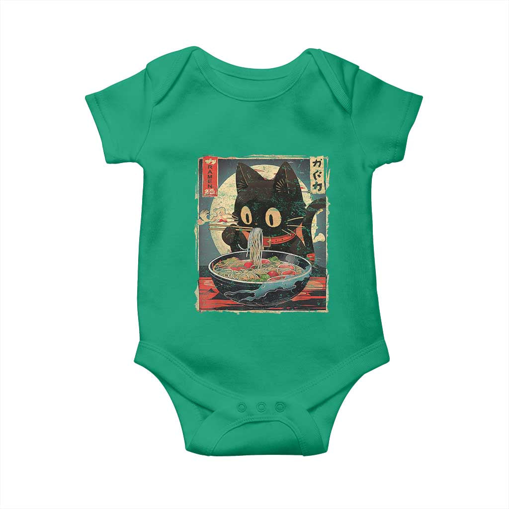 Funny Black Cat Eating Ramen Noodle Graphic Baby Onesie Japanese Kawaii Anime Gifts TS02 Irish Green Print Your Wear