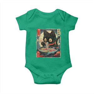 Funny Black Cat Eating Ramen Noodle Graphic Baby Onesie Japanese Kawaii Anime Gifts TS02 Irish Green Print Your Wear