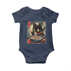 Funny Black Cat Eating Ramen Noodle Graphic Baby Onesie Japanese Kawaii Anime Gifts TS02 Navy Print Your Wear