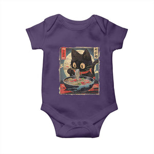 Funny Black Cat Eating Ramen Noodle Graphic Baby Onesie Japanese Kawaii Anime Gifts TS02 Purple Print Your Wear