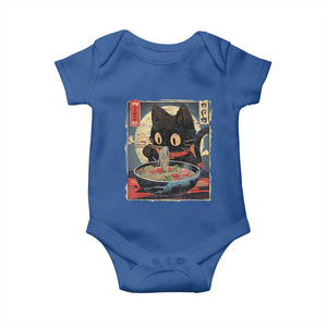Funny Black Cat Eating Ramen Noodle Graphic Baby Onesie Japanese Kawaii Anime Gifts TS02 Royal Blue Print Your Wear