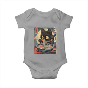 Funny Black Cat Eating Ramen Noodle Graphic Baby Onesie Japanese Kawaii Anime Gifts TS02 Sport Gray Print Your Wear
