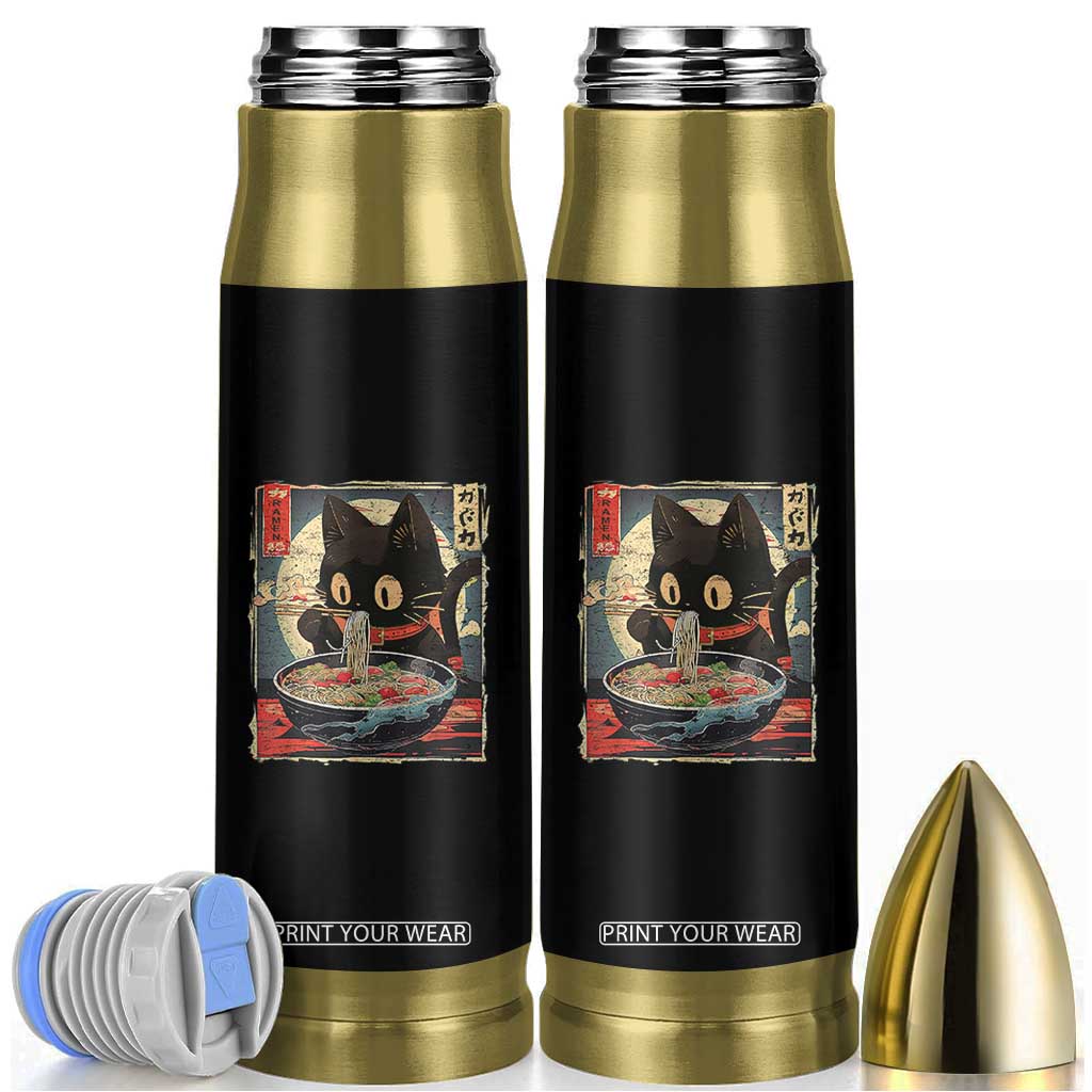Funny Black Cat Eating Ramen Noodle Graphic Bullet Tumbler Japanese Kawaii Anime Gifts TS02 Black Print Your Wear