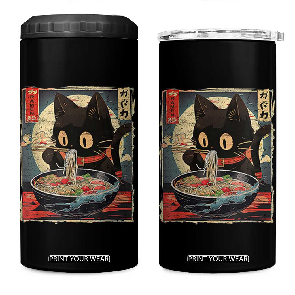 Funny Black Cat Eating Ramen Noodle Graphic 4 in 1 Can Cooler Tumbler Japanese Kawaii Anime Gifts TS02 One Size: 16 oz Black Print Your Wear