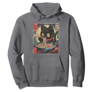 Funny Black Cat Eating Ramen Noodle Graphic Hoodie Japanese Kawaii Anime Gifts TS02 Charcoal Print Your Wear