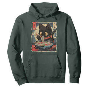 Funny Black Cat Eating Ramen Noodle Graphic Hoodie Japanese Kawaii Anime Gifts TS02 Dark Forest Green Print Your Wear