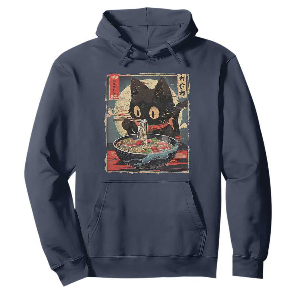 Funny Black Cat Eating Ramen Noodle Graphic Hoodie Japanese Kawaii Anime Gifts TS02 Navy Print Your Wear