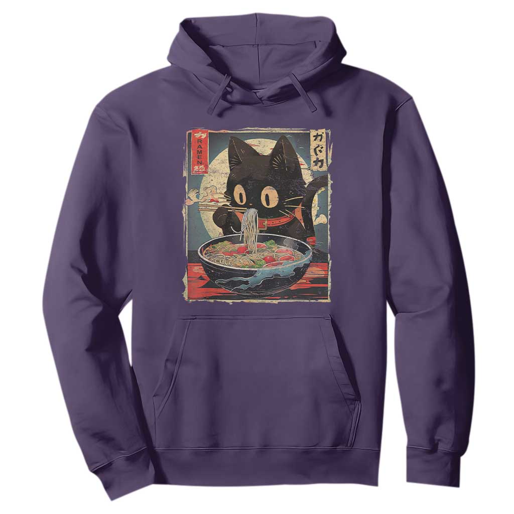 Funny Black Cat Eating Ramen Noodle Graphic Hoodie Japanese Kawaii Anime Gifts TS02 Purple Print Your Wear
