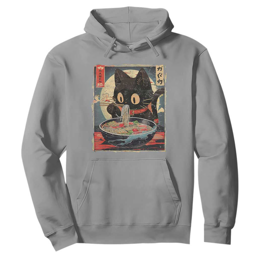 Funny Black Cat Eating Ramen Noodle Graphic Hoodie Japanese Kawaii Anime Gifts TS02 Sport Gray Print Your Wear