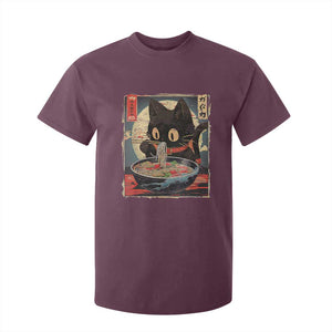 Funny Black Cat Eating Ramen Noodle Graphic T Shirt For Kid Japanese Kawaii Anime Gifts TS02 Maroon Print Your Wear