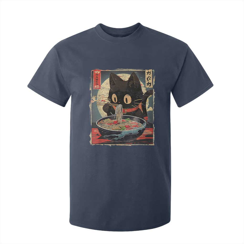 Funny Black Cat Eating Ramen Noodle Graphic T Shirt For Kid Japanese Kawaii Anime Gifts TS02 Navy Print Your Wear